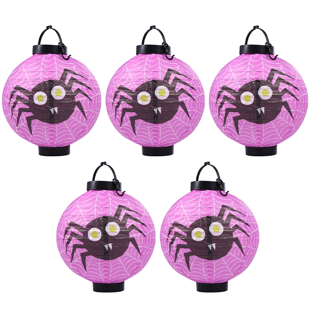 

5PCS Purple Spider Lanterns Eco Friendly Halloween Decorations Detachable LED Paper Metal Festive Atmosphere Gifts