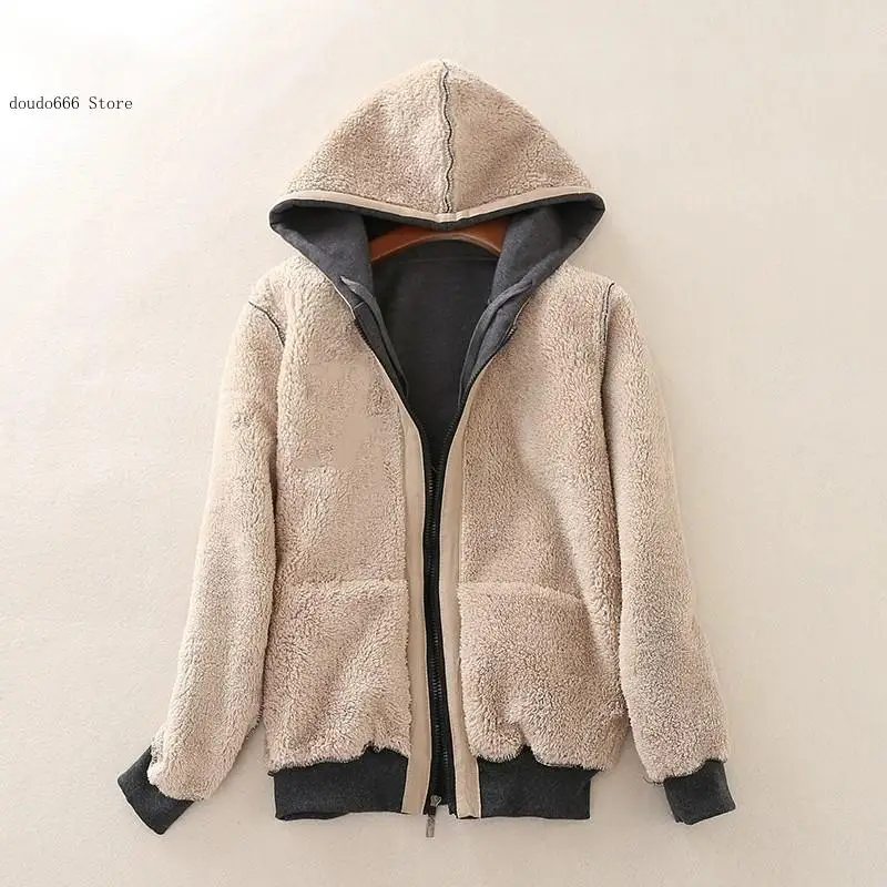 European and American Winter Women's Causal Versatile Warm and Fleece Hooded Sweatshirt with Pocket Jacket