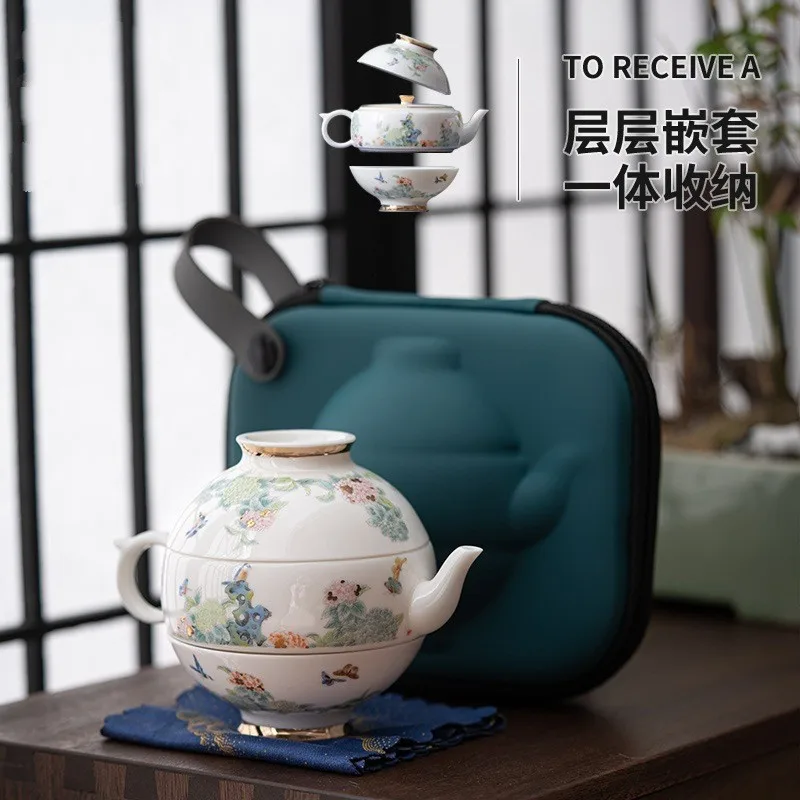 

Портативный уличный дорожный чайный сервиз, креативный новый дизайн, цветок камелии, быстрая гостевая чашка, один горшок, два чашки, мини-чайный сервиз Gongfu