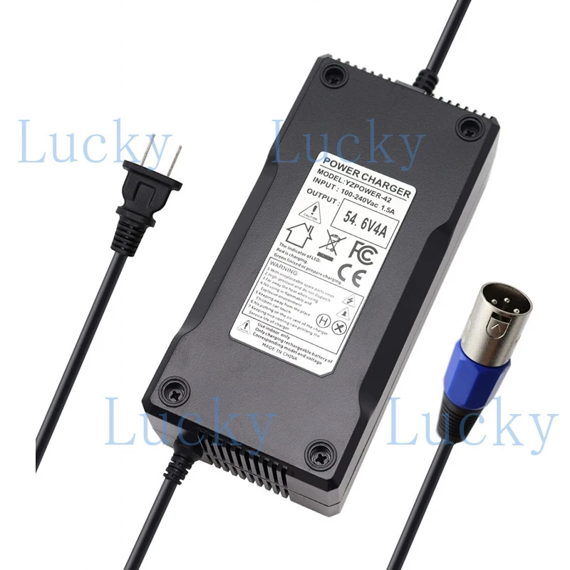 

f 48V Li-ion Battery Charger 3-pin for XLR Plug 54.6V 13S 4A