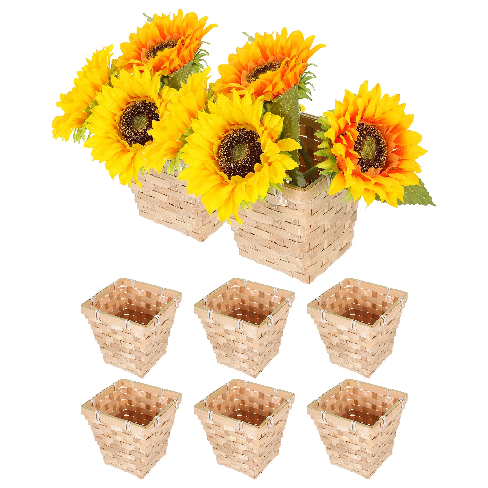 

8Pcs Bamboo Square Woven Baskets Mini Storage Organizer Bins Decorative Small Basket for Desk Office Bedroom Small Storage