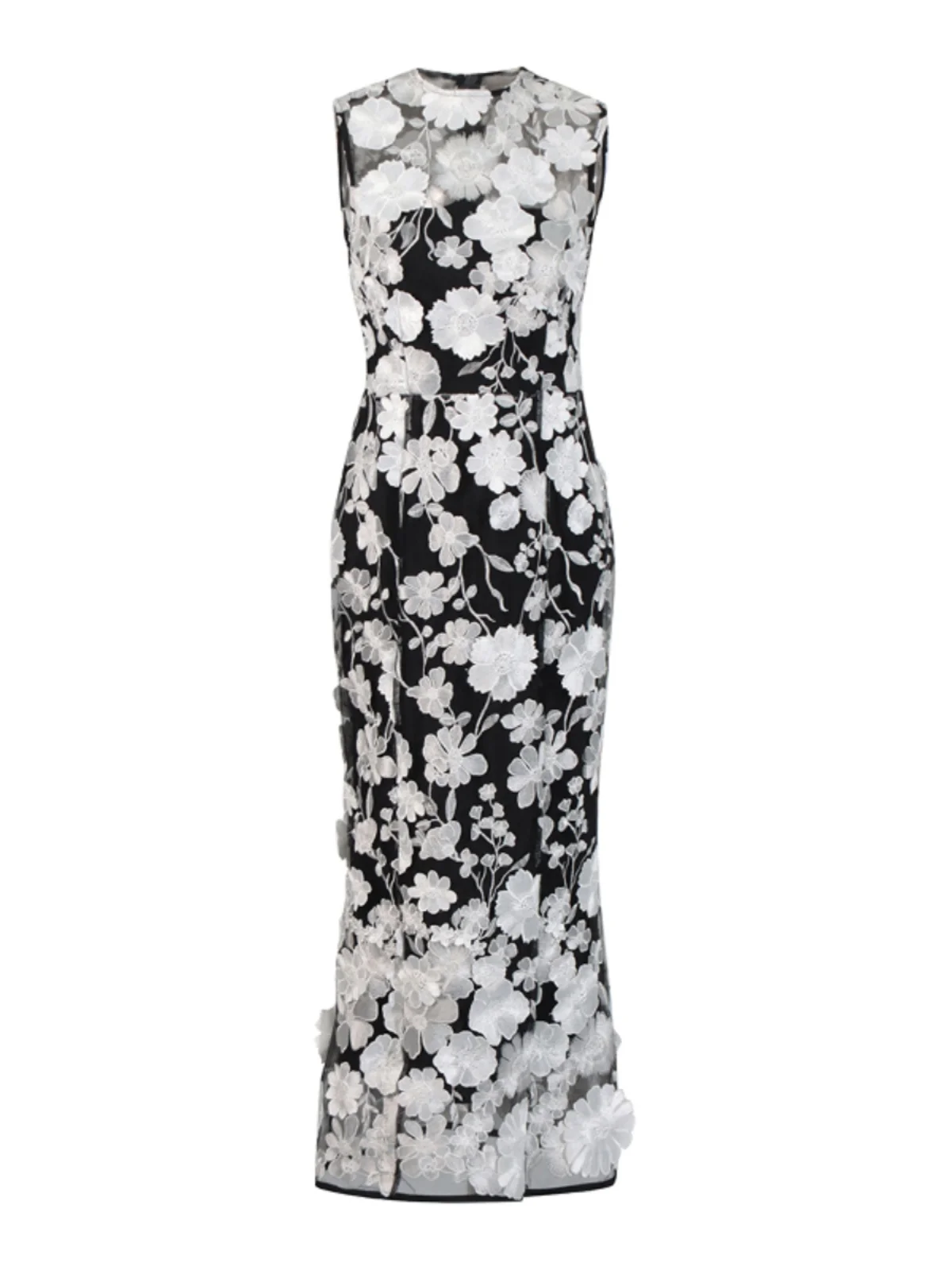 Elliatt Bla White Contrast Color Embroidery 3D Flower Long Skirt Women's Dr  Australian Sle Polyester Cott...