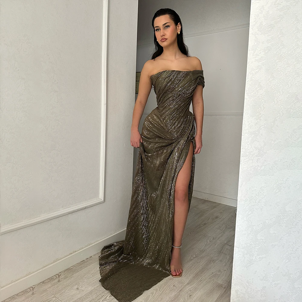 

Arabic Prom Dresses Strapless Sleeveless Evening Dress Elegant Gala Dress Birthday Party Gown Customized فساتين سهرة