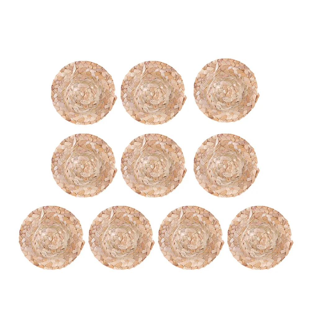 10Pcs 5.4cm Miniature Woven Straw Hats Premium Skin-Friendly Craft Supplies for Classroom Projects