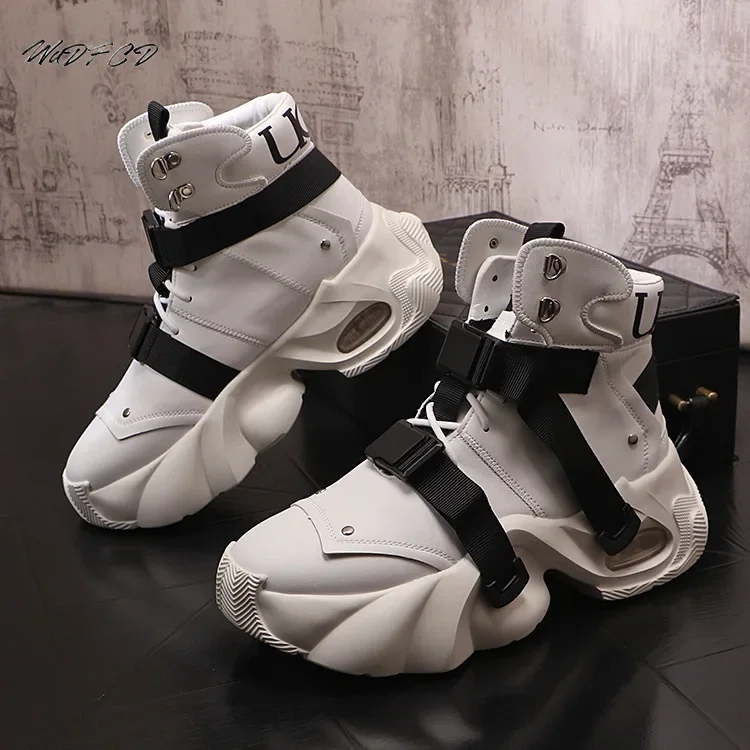 High Top Chunky Sneaker Men Designer Air Cushion Shoes Fashion Casual Genuine Leather Cowhide Height Increased Platform Shoes