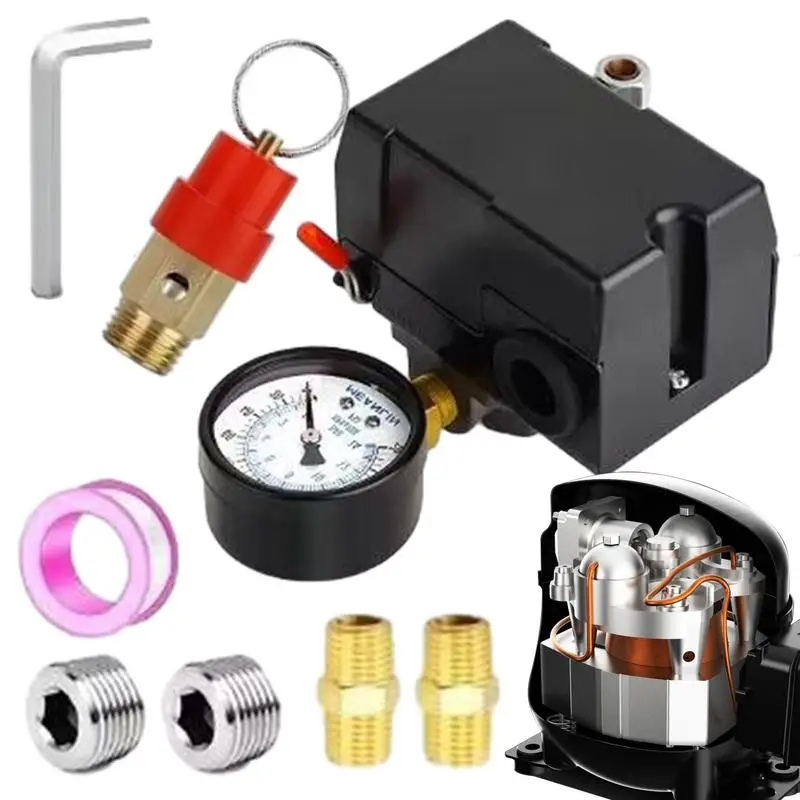 

Compressor Pressure Single Port Control Valve Replacement Pressure Control Air Compressor Parts Pressure Gauges Fittings Set