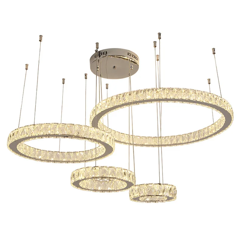 

LED round duplex crystal chandelier, Nordic style creative indoor bedroom dining room crystal lamp