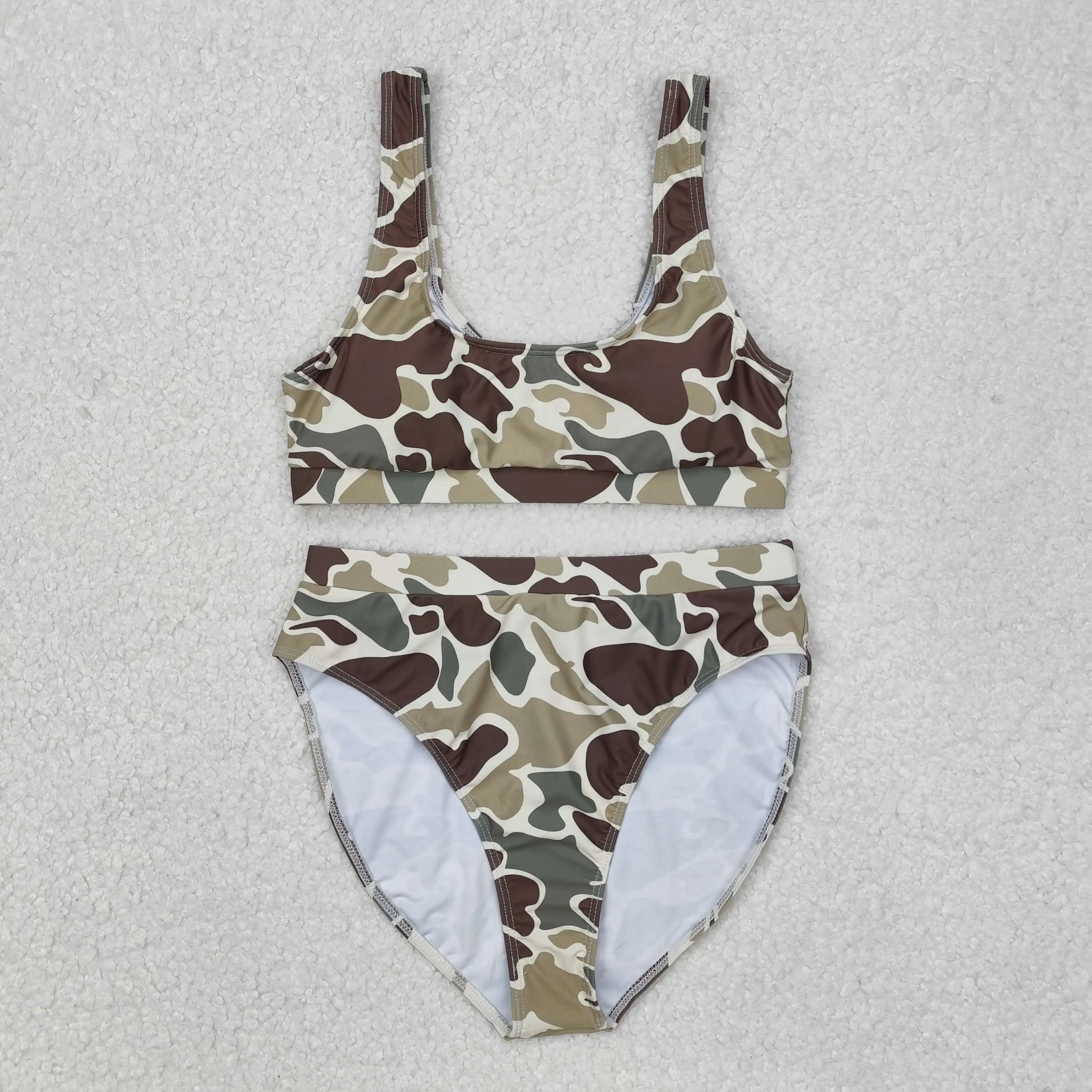 Wholesale Adult Women Green Brown Sleeveless Tops Shorts Swimsuit Swimwear Set Grey Camo Bathing Suit Summer Two Pieces Clothing