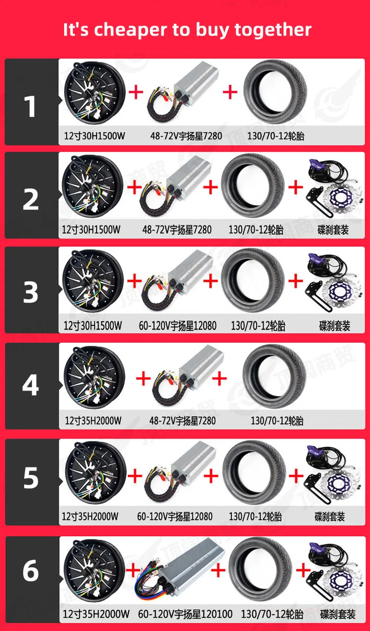 Gemodificeerde Speciale Elektrische Motorfiets Accessoires Scooter Dc Motor 12 Inch 3kw Motor 60v 72v 96V Controller Rem Band Assemblage