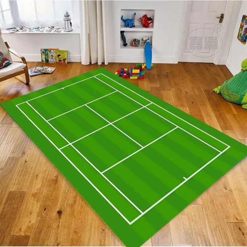 VIKAMA Tennis Court Patterned Carpet, Non-Slip Playroom Mat, Easy-to-Clean Bedroom and Nursery Rug, Sports Enthusiast Home Decor