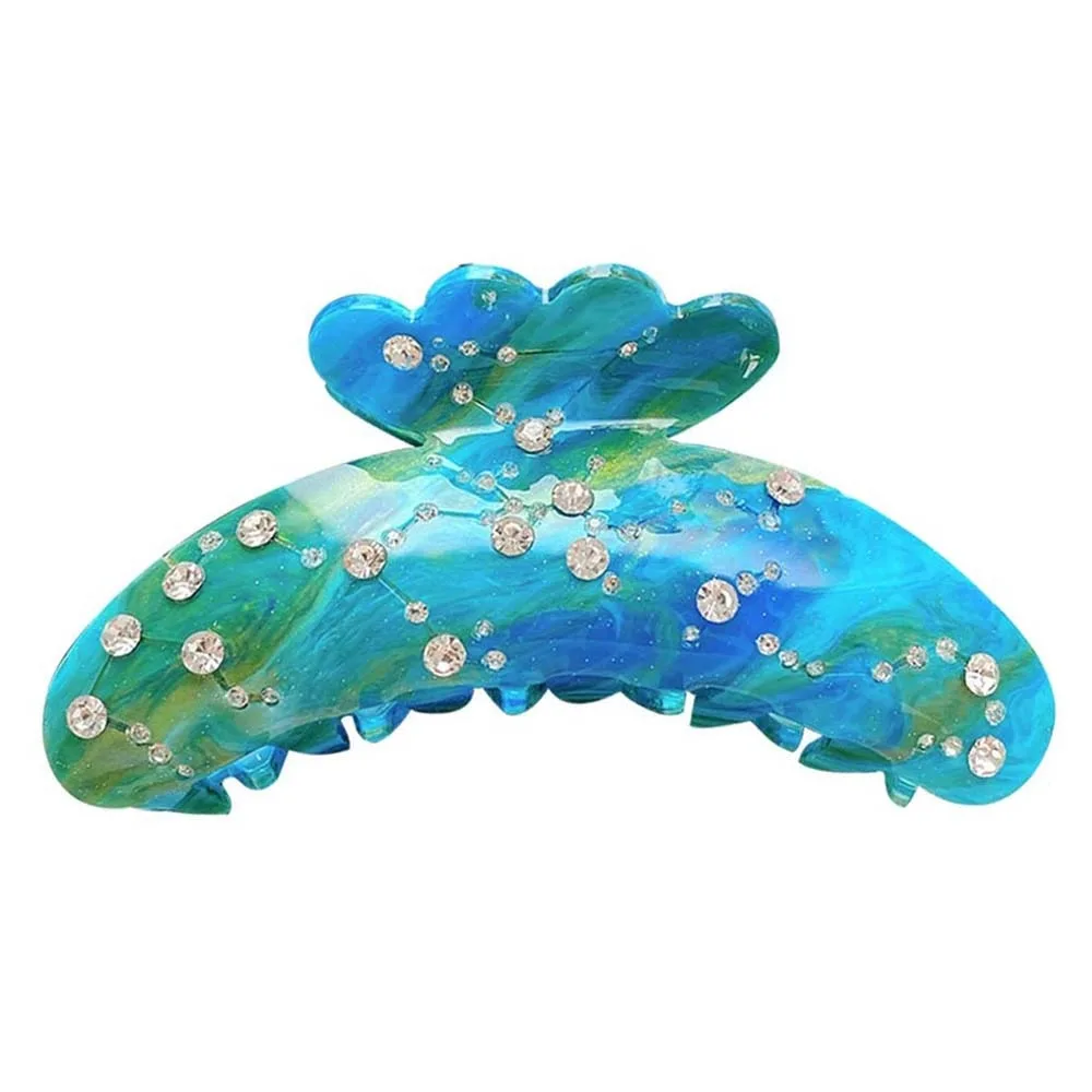 

Fish Tail Design Acetic Acid Shark Clip Waterproof Korean Style Gradient Hair Clip Sparkling Ocean Series