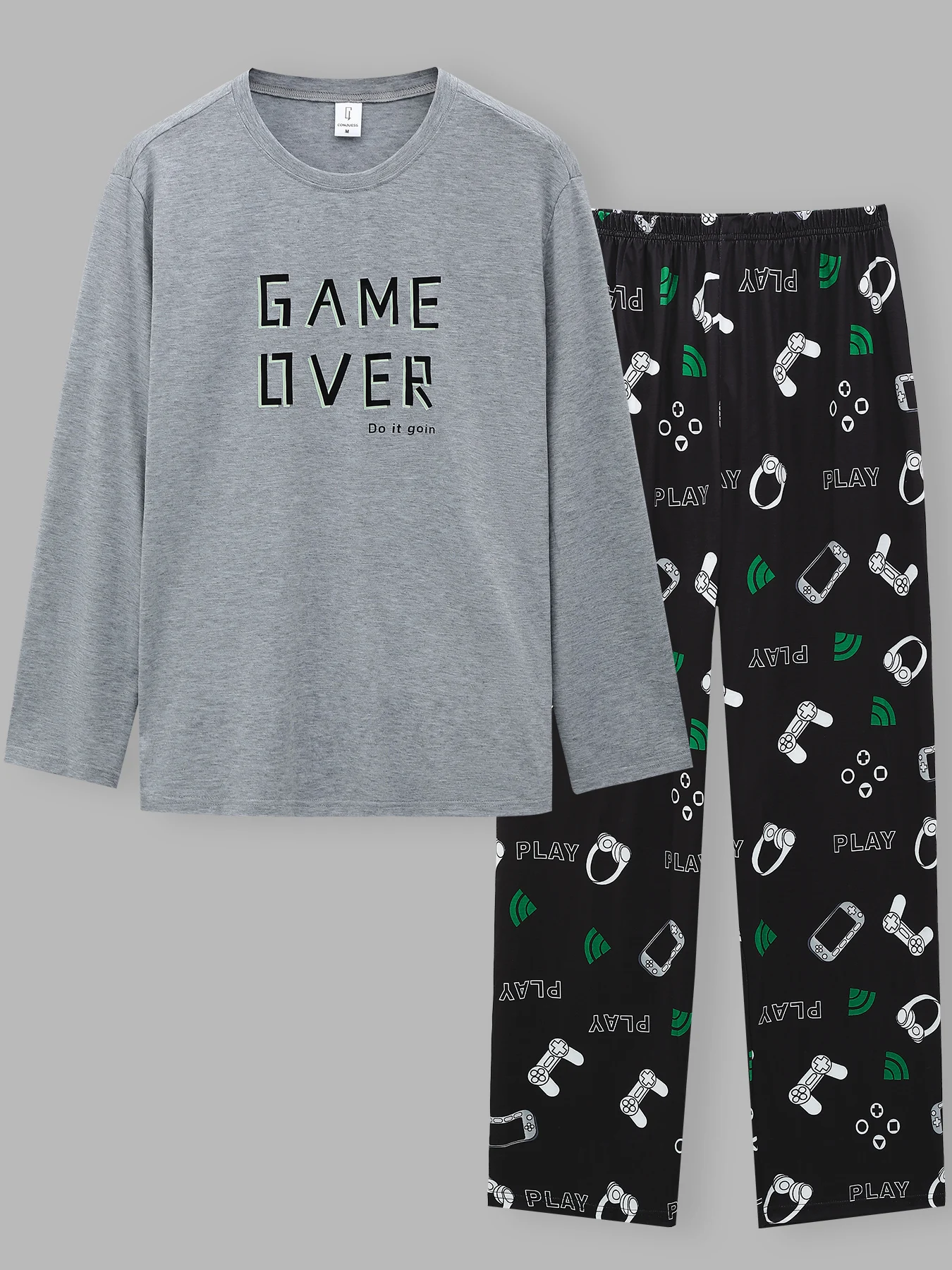 

Men's Cotton Sleepwear Set, Gaming Theme "Game Over" Tee & Elastic Waist Pants