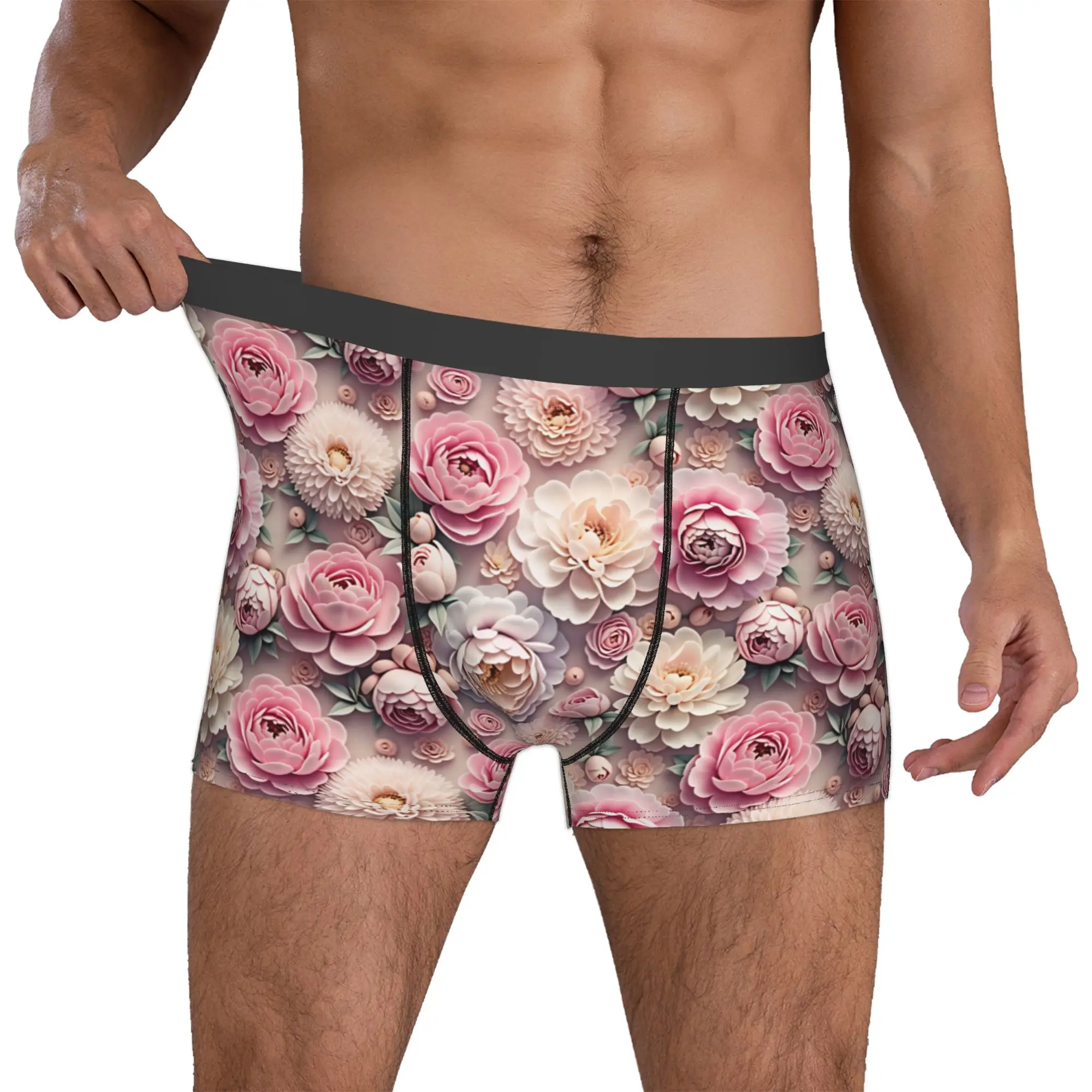Fashion Trend 3D Flowers Boxers Shorts Men's Luxury High 3D Floral Briefs Underwear Funny Underpants