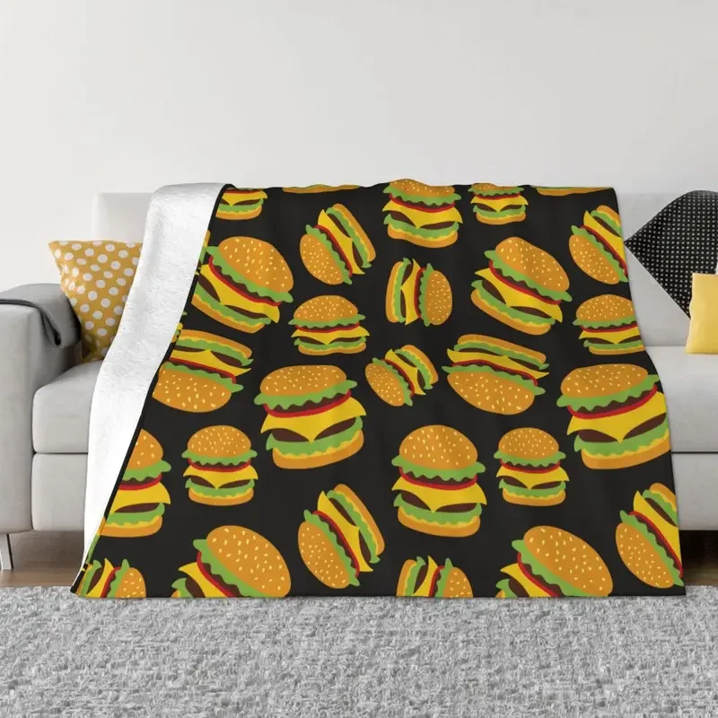 

Hamburger Burger Blanket Velvet Print Fast Food Cartoon Breathable Lightweight Thin Throw Blanket for Home Bedroom Quilt