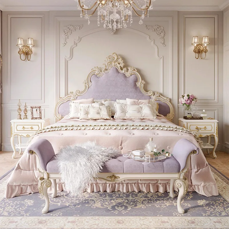 Master bedroom double bed, modern simple American light luxury bed y