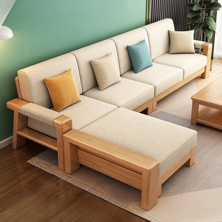 

Новый диван-кровать из цельного дерева в китайском стиле, гостиная двойного назначения, полная комбинация для маленькой квартиры из цельного дерева, современный простой журнал Fab