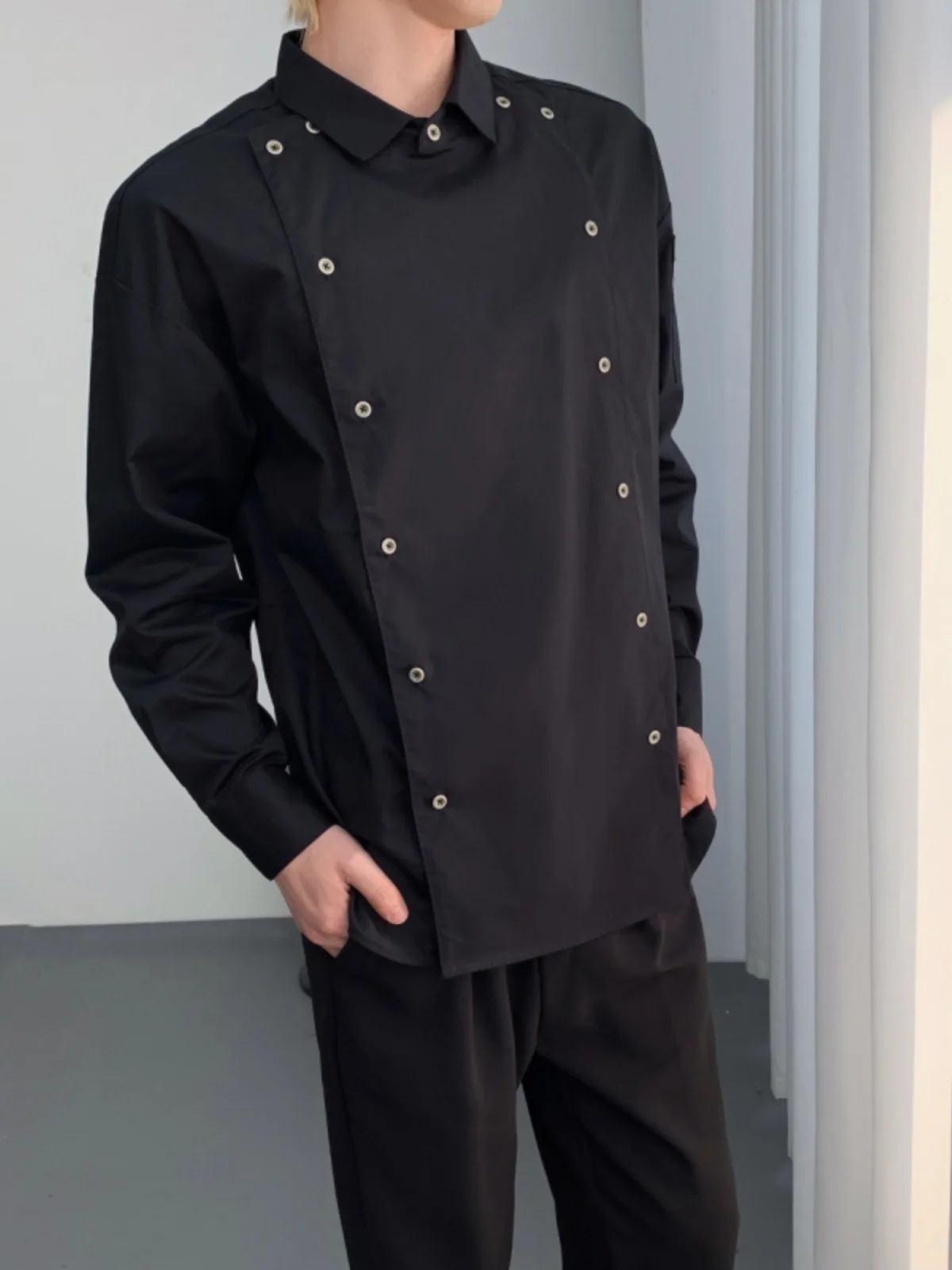 

Long Sve Restaurant orm irt Mens Workwear Stand Fit Button up Polyester Blend All Season Youth Faion