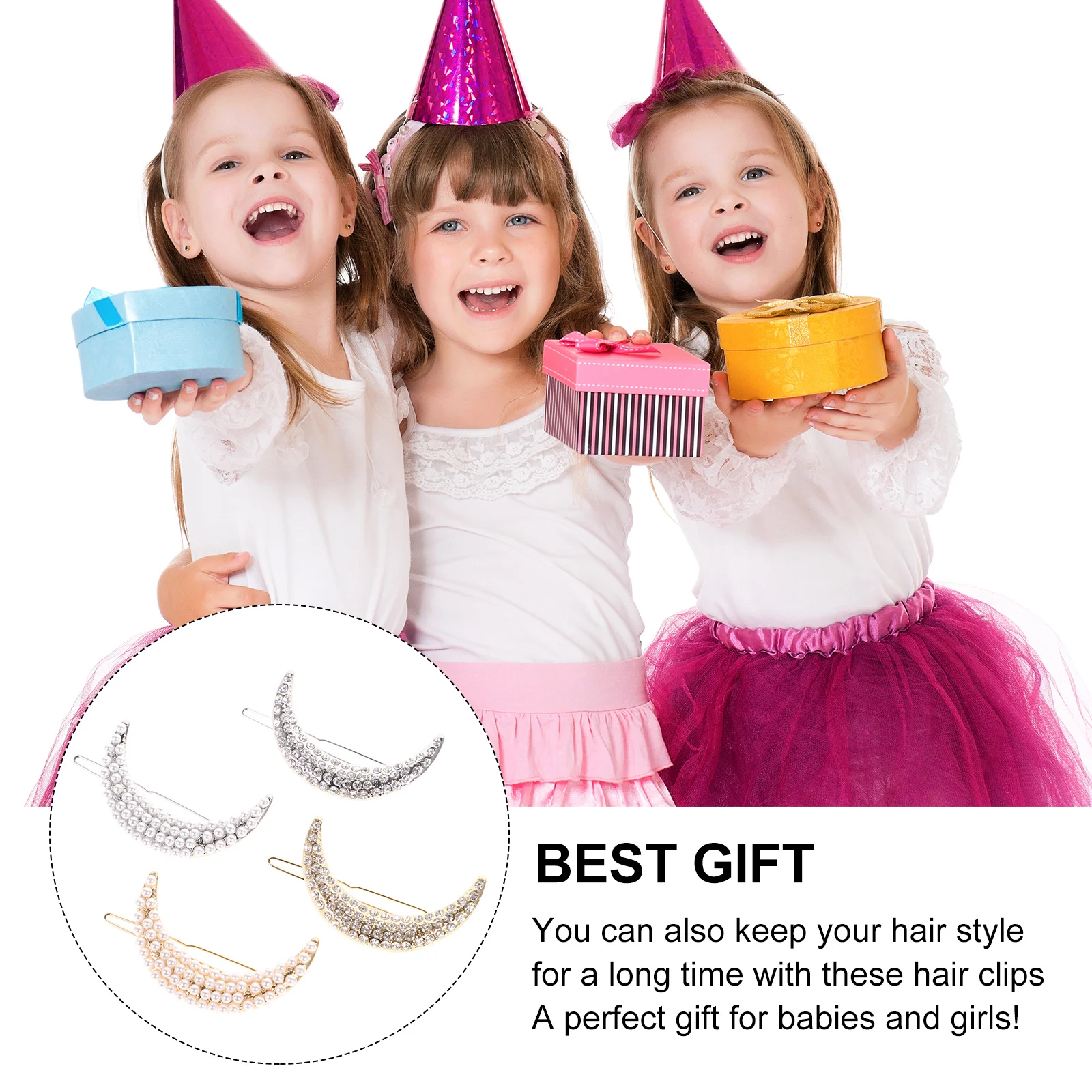 

4pcs Moon Design Rhinestone Hair Clip Alloy Pearl Embedded Bang Clips For Women Stylish Elegant Headdress Wearable Gift