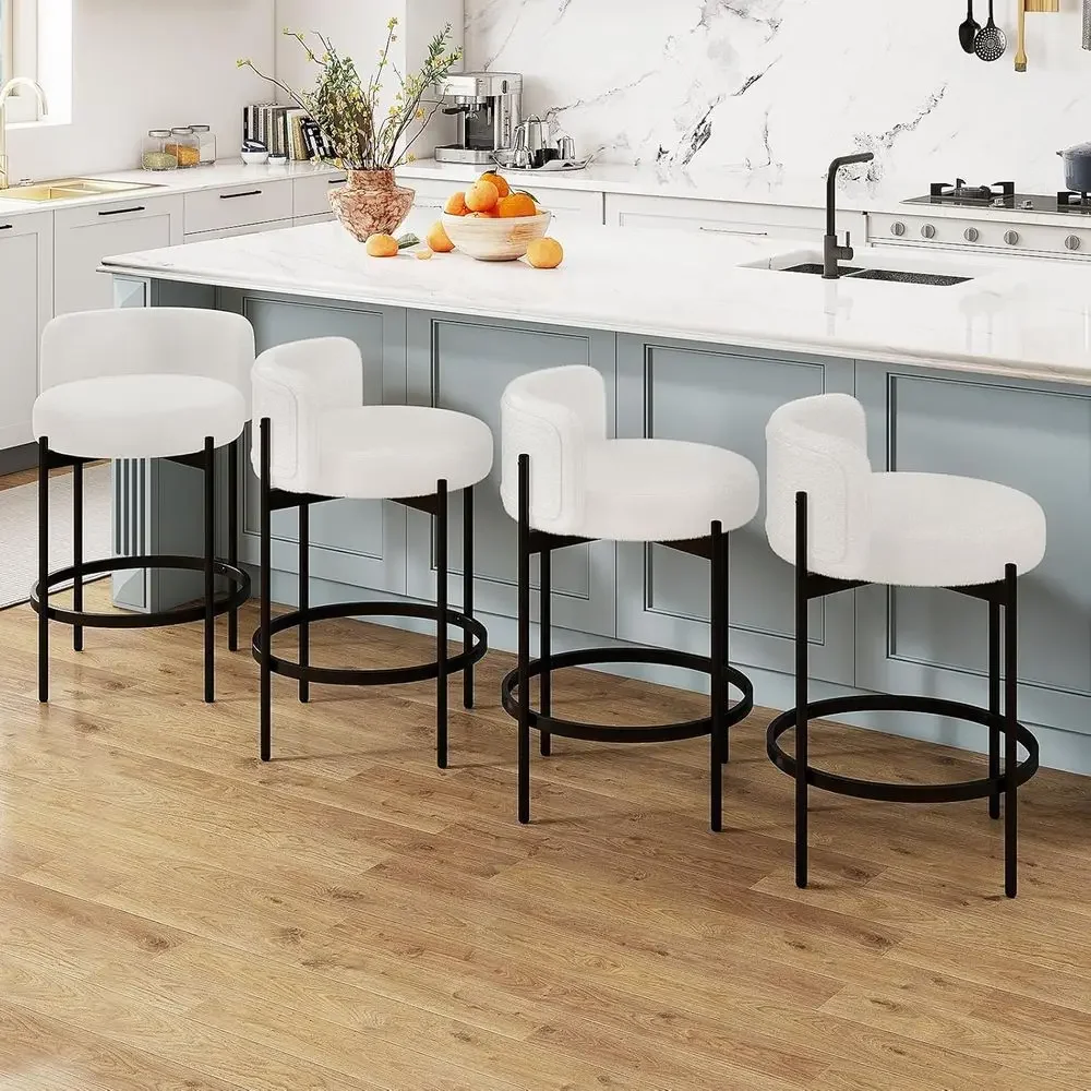 Set of 4, 24.5 High-Back Swivel Bar Stools with Upholstered Seats, Suitable for Kitchen Islands and Dining Rooms, Supports Up to