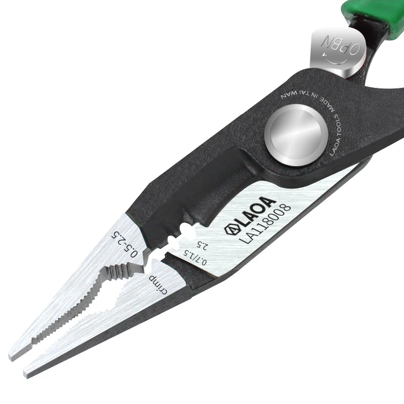 LAOA 8inch Electrician Long Nose Pliers Nippers Cable Wire Stripper Terminal Crimping Made in Taiwan