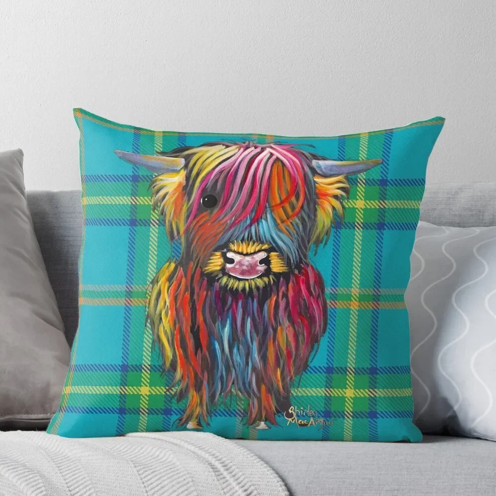 SCoTTiSH HiGHLaND CoW ' TaRTaN BRaVeHeaRT B ' by SHiRLeY MacARTHuR Throw Pillow Sofa Cushions Pillow