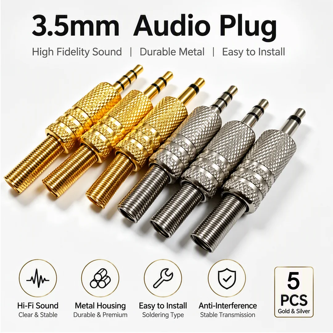 3.5mm 4-Pole TRRS Male Construction Plug Repair Headphone Jack Audio Soldering Replacement Connector Soldering for Earphone