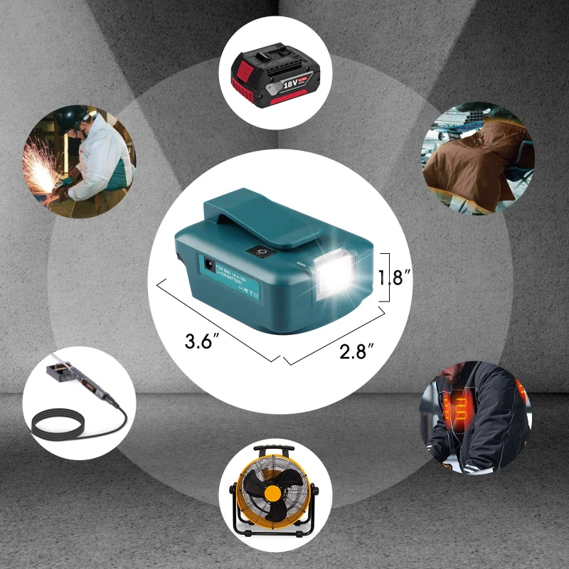 ZWINCKY batería de litio para Bosch, 14,4 V, 18V, 5V, 12V, Puerto convertidor tipo C con foco de luz LED para baterías Bosch