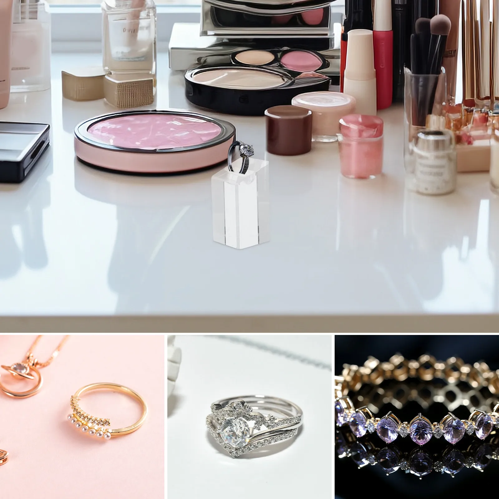 

3Pcs Clear Acrylic Ring Display Stand Single Slot Transparent Organizer Holder for Ring Exhibition Vendors Photo Prop