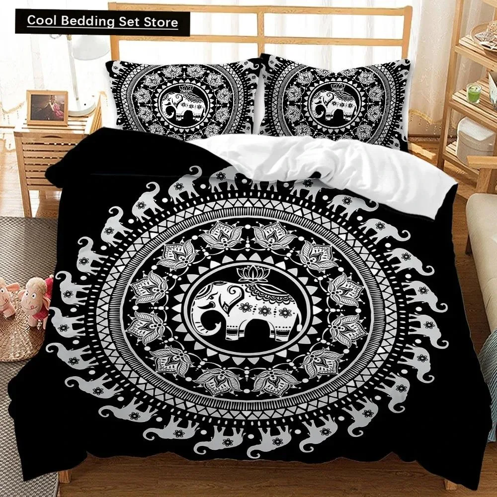 

Mandala Duvet Cover Set Elephant Boho Chic Hippie Twin Bedding Mandala Polyester Comforter Cover Adults Double Queen King Size