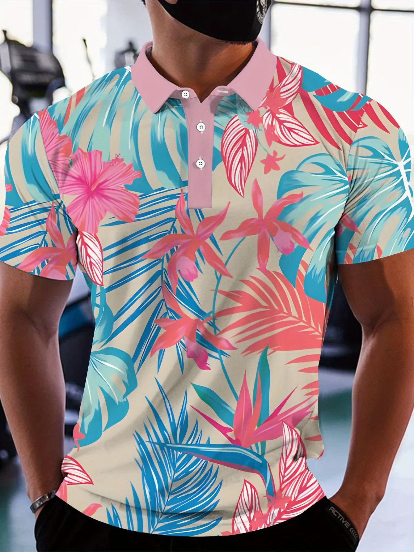 New men's short-sleeve polo shirt T-shirt, loose-fitting and tailored with printed patterns, versatile basic crew-neck top suita