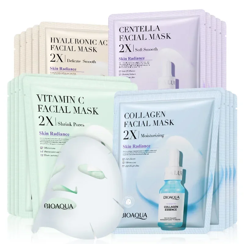 50pcs BIOAQUA Centella Collagen Face Mask Moisturizing Refreshing Sheet Masks Hyaluronic Acid Facial Mask Skin Care Products