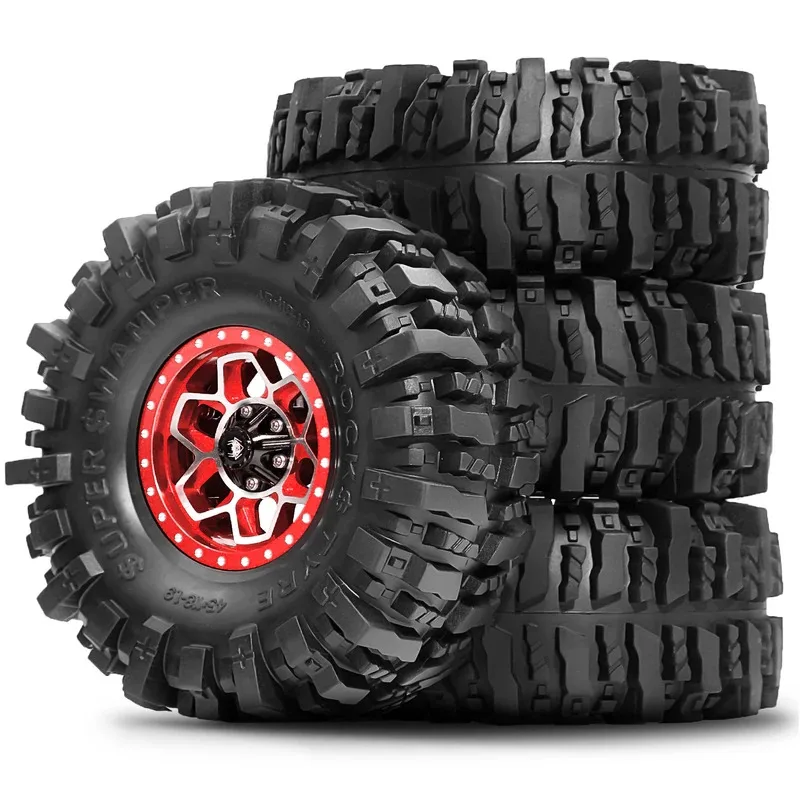 4 PCS1.9 Beadlock Wheels and Tires OD 4.65'' for 1/10 Crawler Traxxas TRX4 Axial SCX10 II III Redcat Gen8 Gen7 12mm Hex