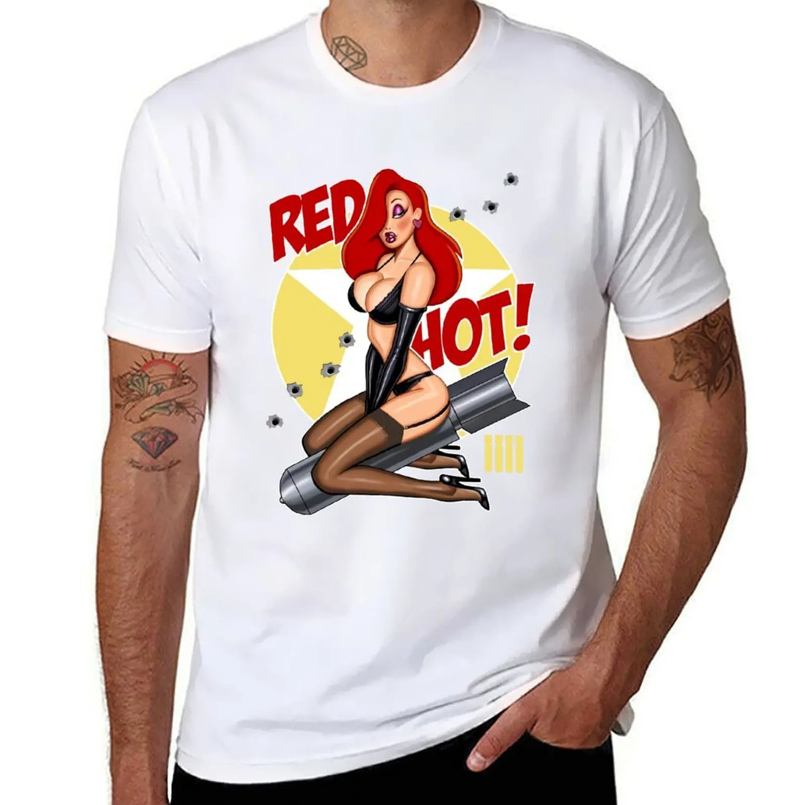 

Red Hot Nose Art Jessica Rabbit 17 T Best Women 90s Retro Unique Best Hot Idea T-Shirt t shirts cotton 100% T-Shirt