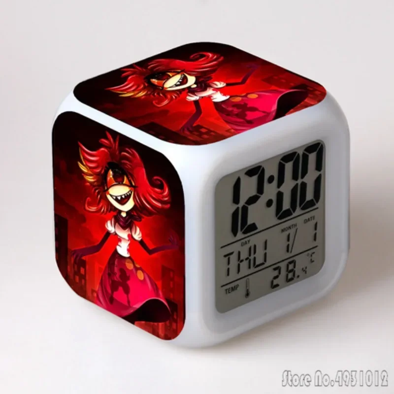 Anime Hell Inn Alarm Clock Creative Student 8x8x8cm LED Cube with Colorful Light Display Time Week Month