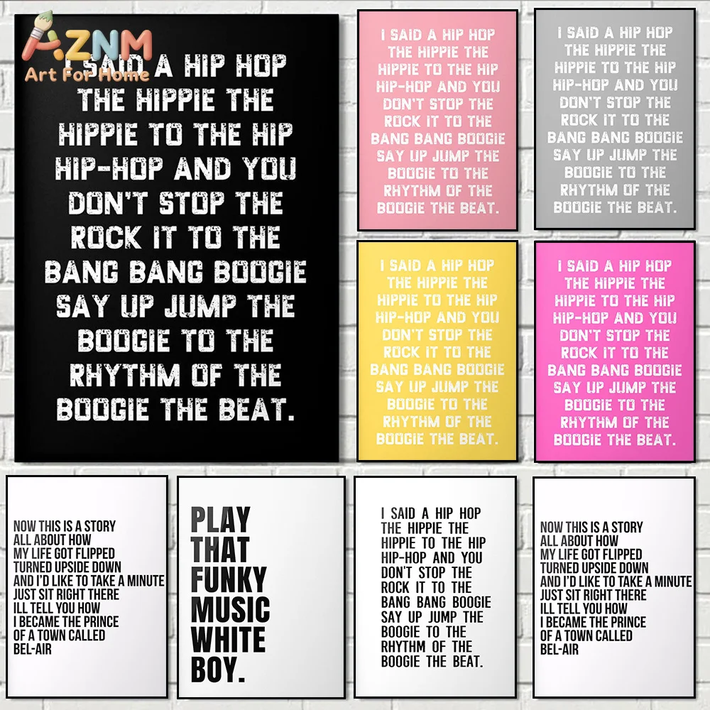 AZNM Hip Hop Rap Lyric Canvas Wall Art Vintage Distressed Text Quote Print Unframed Canvas Funky Music Bar Bedroom Wall Decor Po