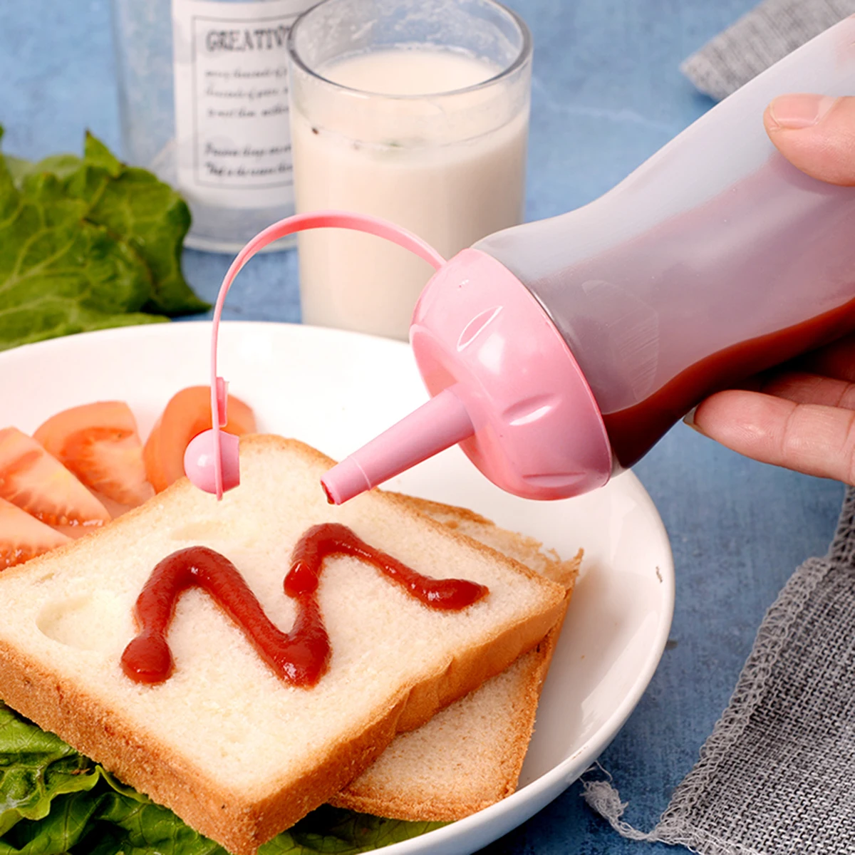 

440ml Plastic Squeeze Bottle Salad Dressing Storage Bottle Detachable Lid Small Cap for Tomato Sauce Bbq Sauce Condiments