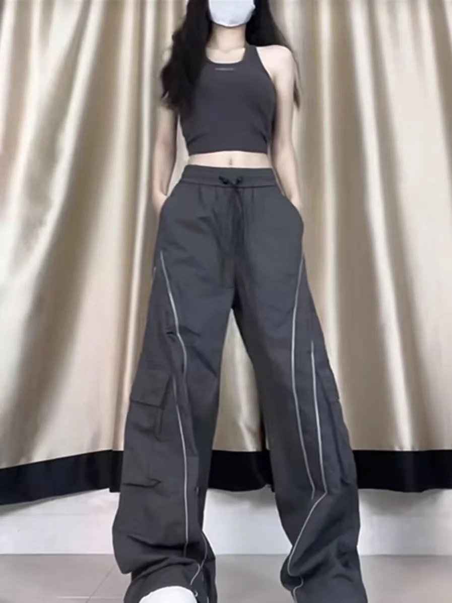 American Sle taille haute jambe large pantalon de travail femmes grande taille mince sport décontracté ey pantalon à la mode rue Sle