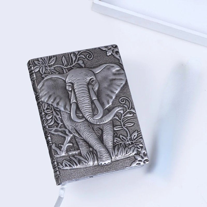 A6 Retro Embossed Elephant Notebook Portable PU Leather Waterproof Cover Travel Daily Record Diary School Stationery Gift