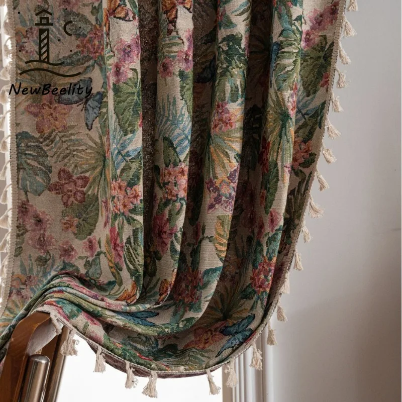 Curtains Jacquard Flowers and Birds GraphicsCurtains for Living Dining Room Bedroom  Kitchen Bathrooms Half-blocking Luxury