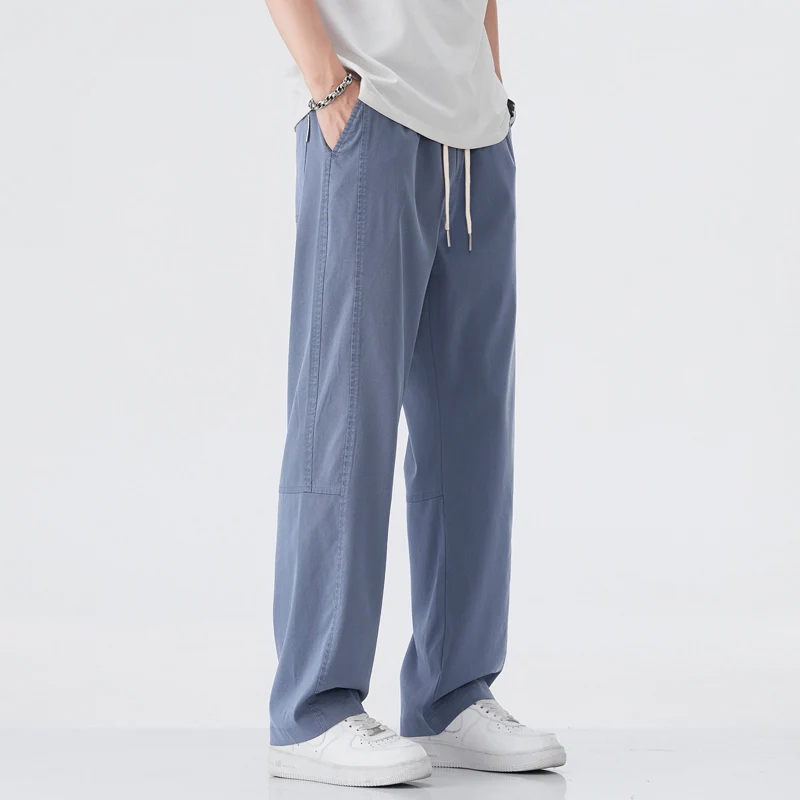 Men's Ice Silk Jeans 2025 New Lyocell Loose Straight Leg Sports Casual Pants Spring Summer Denim Trousers