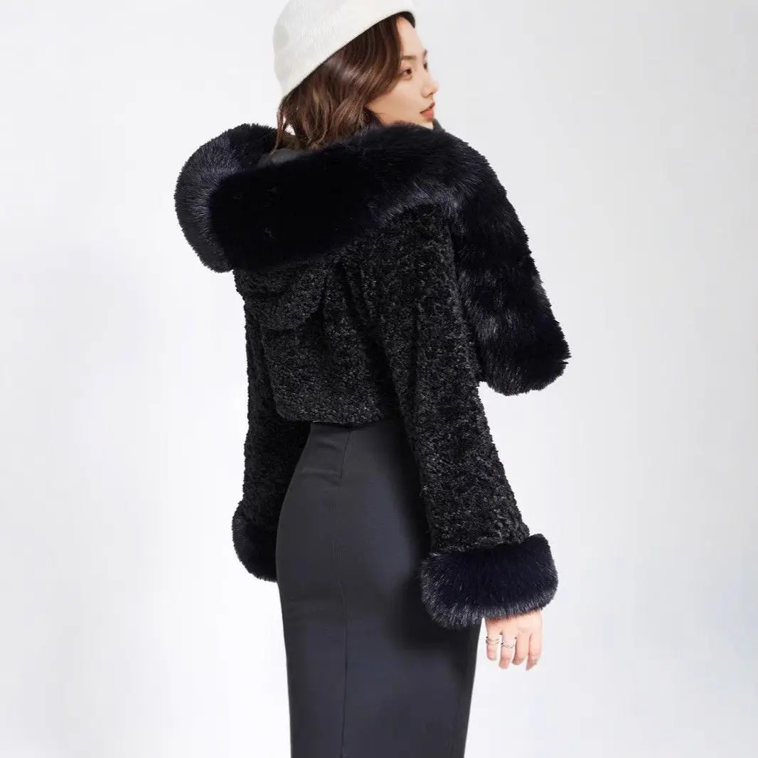 Herbst Winter Ort Damen Kunstpelzmantel mit Kapuze Pelzwärme Casual Sli Kunstleder Jaet für Frauen mittleren Alters