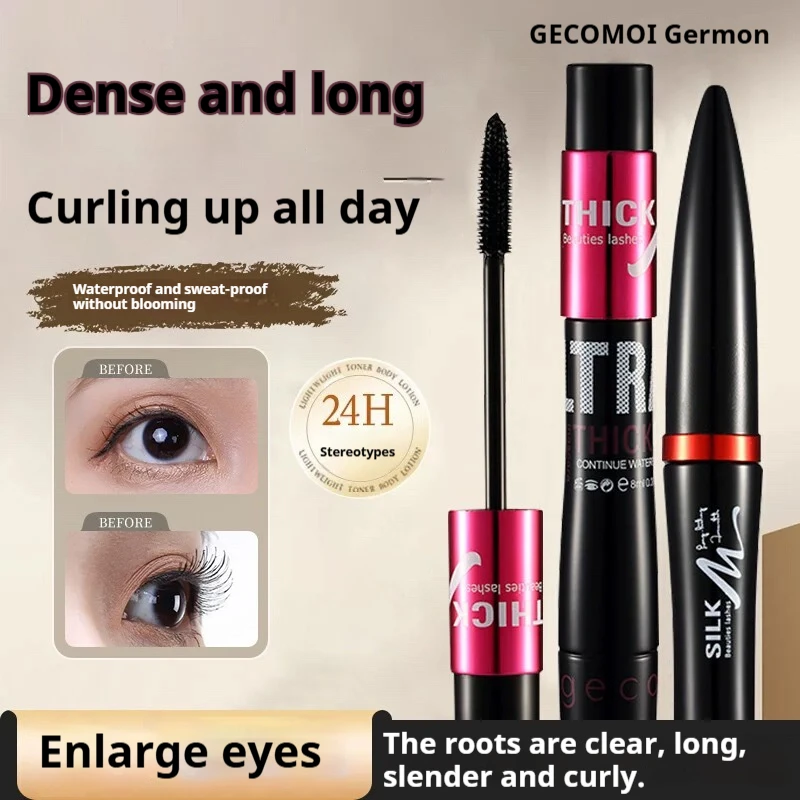 GECOMO Silk Grafted Fiber มาสคาร่าชุดหลอดคู่กันน้ํา Long-Lasting Non Smudging สร้างขนตายาวตามธรรมชาติ