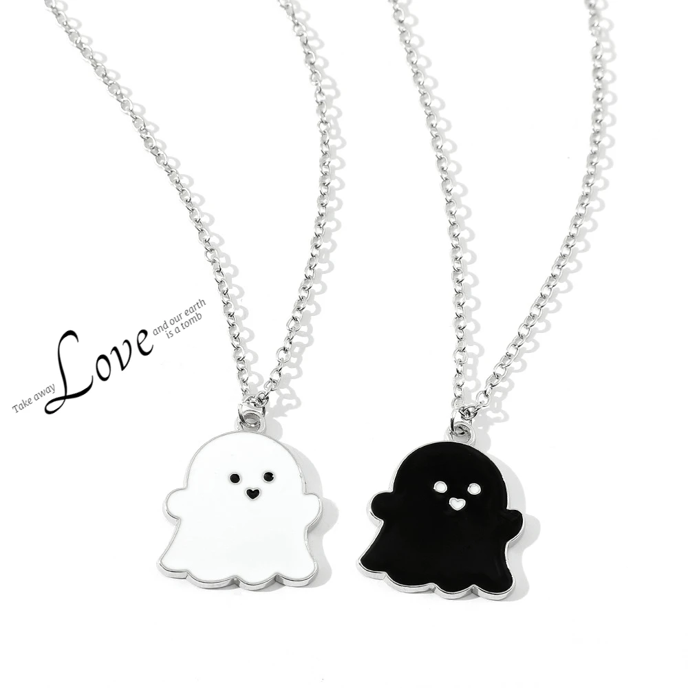 Y2K Cartoon Ghost Clavicle Necklaces for Valentine Day 2 Pcs/Set Romantic Cute Kawaii Love Couple Necklace Fashion Gifts Jewelry