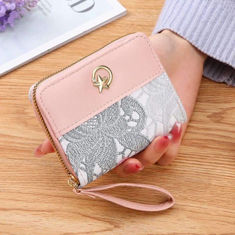 New Single Zipper Women's Wallet, Handbag Fashionable Embroidered Purse Large Capacity Soft Leather Money \ Key Bag