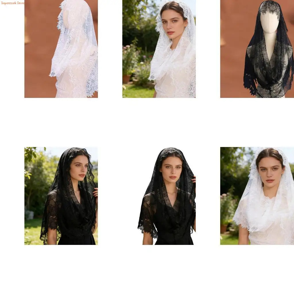 

Q5WE Готический свадебный головной убор, легкая кружевная фата с полями, сшитая вручную кружевная официальная одежда, Хэллоуин,