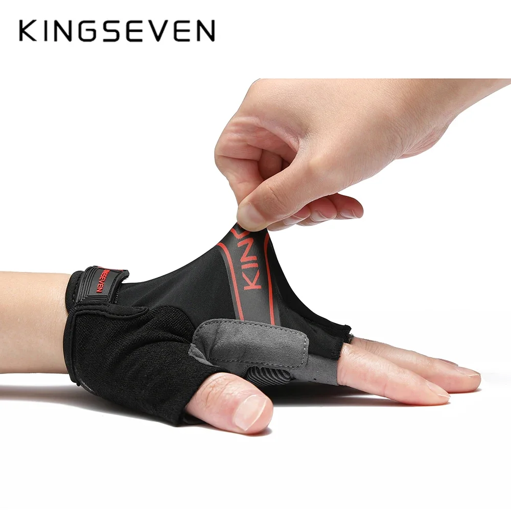 Kingseven Fahrrad-Fahrradhandschuhe, atmungsaktiv, Lycra-Stoff, Gel-Pads, stoßdämpfende Berg-MTB-Halbfinger-Handschuhe für Männer und Frauen
