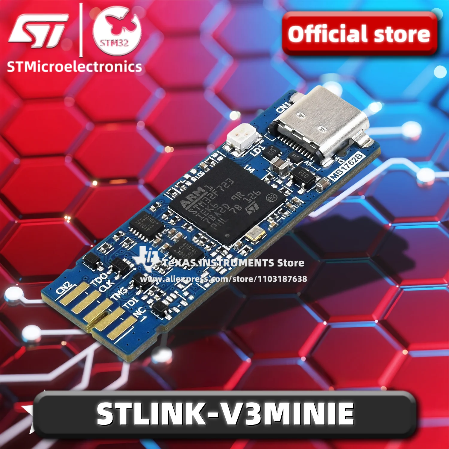 【TI Resmi】 STLINK-V3MINIE STLINK-V3MINIE Adaptor STM32 Compact Online Debugger dan Programmer Stok Asli