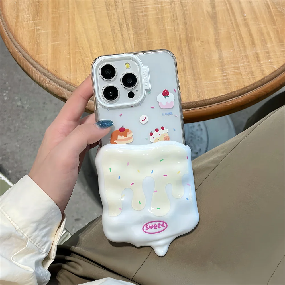 Korean Cute Cake Melt Ice Cream Phone Case For iPhone 15 Pro 12 14 13 Pro Max Cover Silicone Shockproof Protective Cases Funda