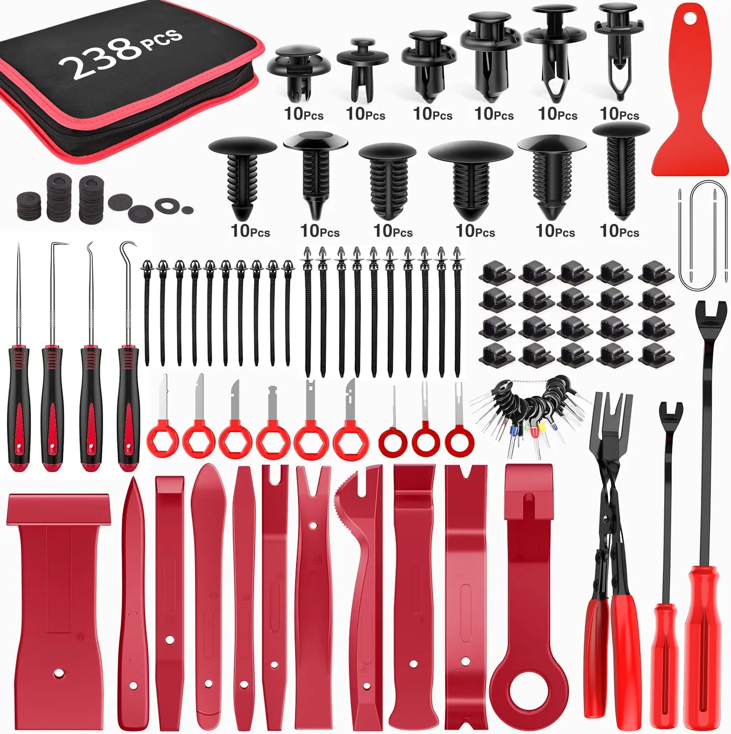 238Pcs Auto Car Trim Removal Tool Kit Car Upholstery Trim Removal Clip Plier Tool Fastener Remover Pry Tool Set For Door Panel