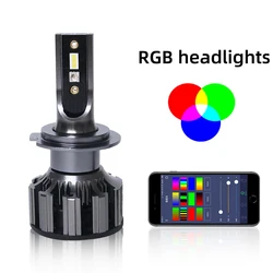2x 90W Car Headlight H4 H7 LED Car Headlight Lamp RGB Halo H8 H9 H11 9005 9006 Led Auto Headlamp Bulb RGB App Bluetooth Control